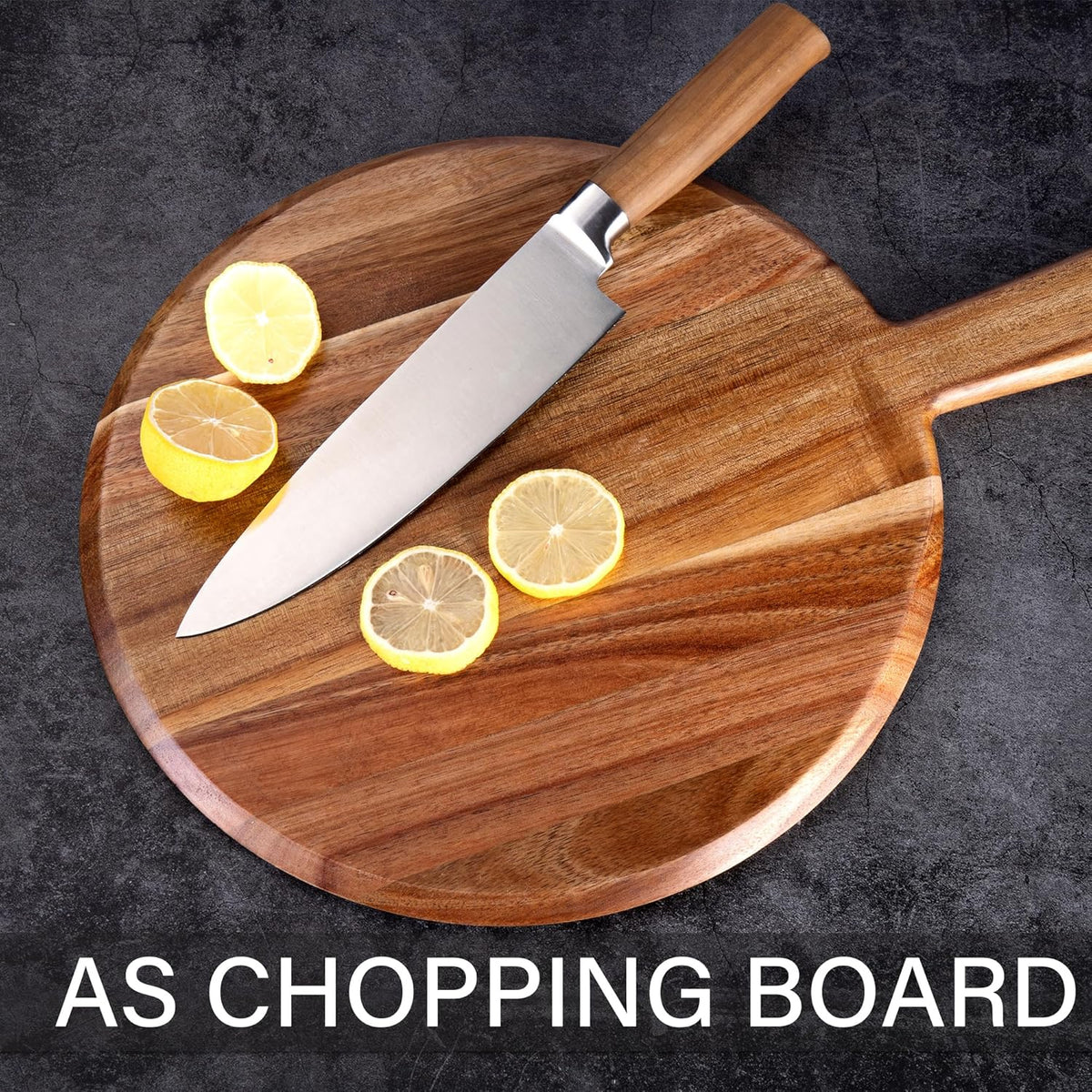 Acacia Wood Pizza Peel, 12 inch Pizza Cutting Board Set with Pizza Cutter and Server, Wooden Pizza Paddle Pizza Chopping Board with Handle for Homemade Pizza, Baking, Cutting Vegetable, Cheese