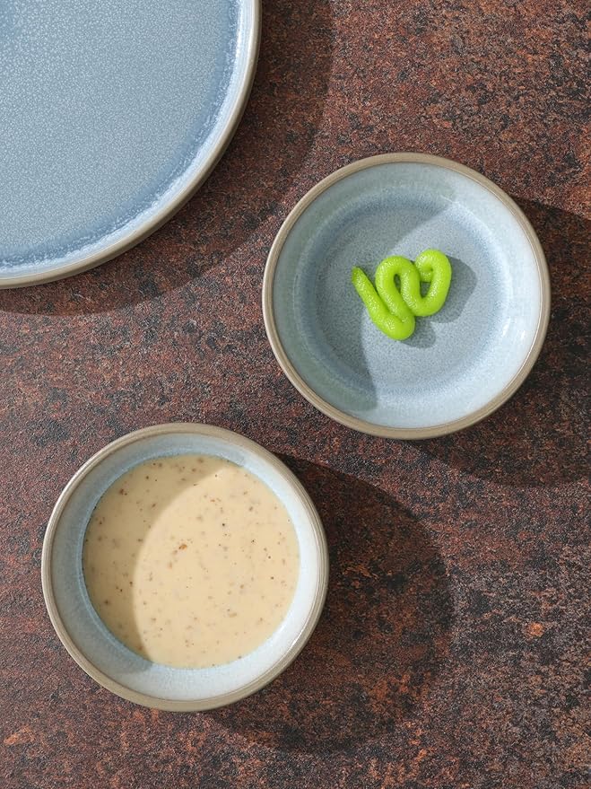 famiware Nature Ceramic Soy Sauce Dish, Dipping Bowls Set of 6, 3 oz Dipping Sauce Bowls/Dishes/Cups/Plates, Small Serving Bowls for Side Dishes, Condiments, Sushi, Appetizer, Dessert, Light Blue