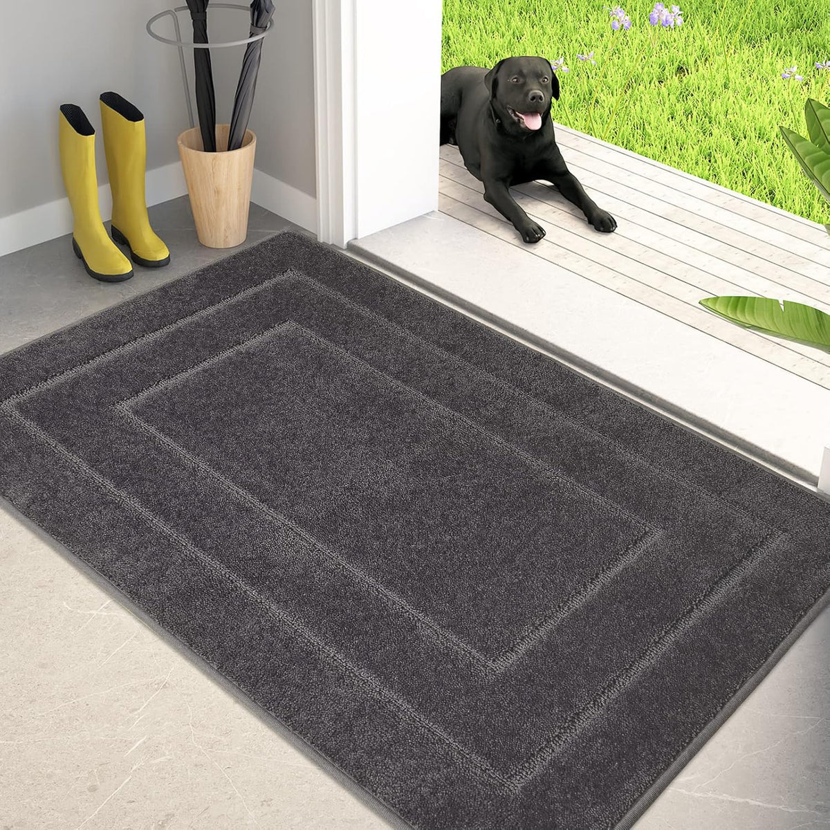 PURRUGS Dirt Trapping Door Mat 34" x 59", Non-Slip/Skid Machine Washable Entryway Area Rug, Dog Doormat, Super Absorbent Welcome Mat for Muddy Wet Shoes and Paws, Grey