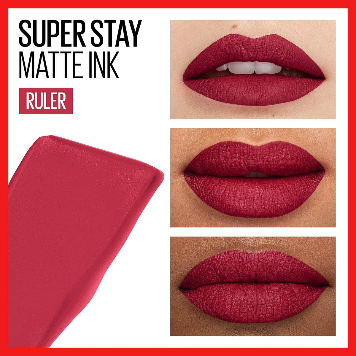 MAYBELLINE Super Stay Matte Ink Liquid Lipstick Makeup Long Lasting High Impact Color Up to 16H Wear Ruler Deep Cranberry and Exhilarator Ruby Red