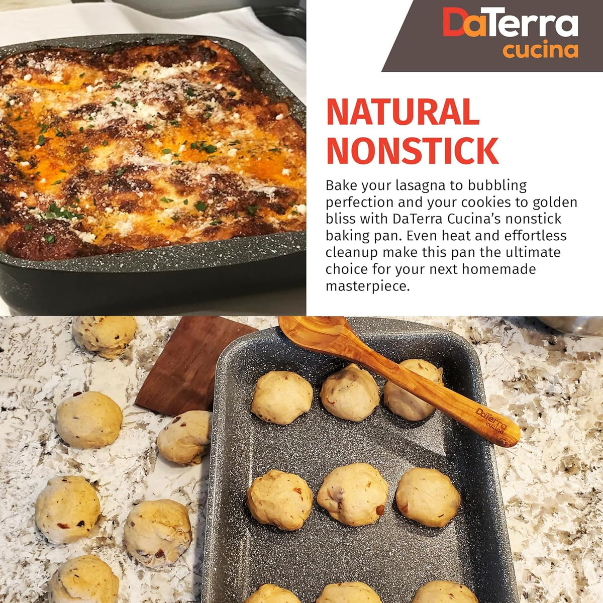 DaTerra Cucina Roasting & Lasagna Pan – 16" x 12" x 3", Large Nonstick Ceramic – Oven & Stovetop Safe to 600°F, 2.5mm Aluminum Base, PTFE, PFOA, Lead & Cadmium Free – Durable & Stylish, Made in Italy