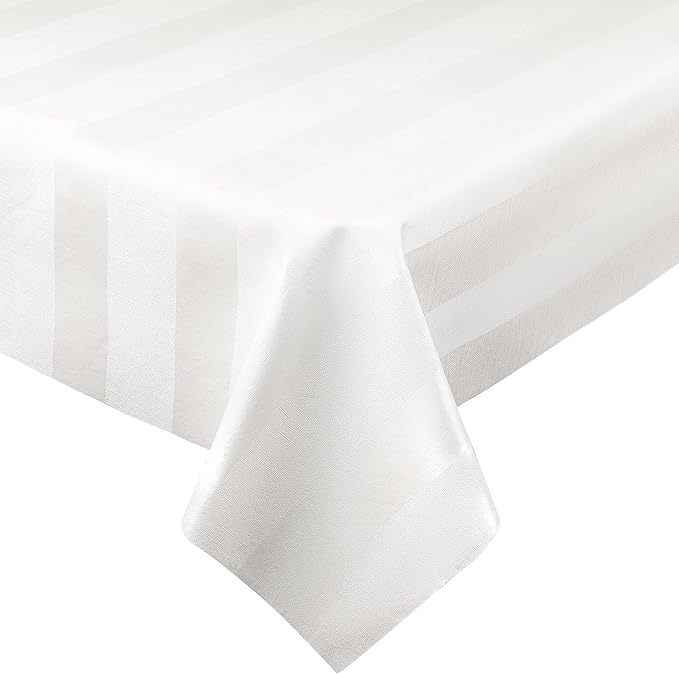 Luxury Table Protector Pad, 2 in 1 Table pad + Great Looking Tablecloth - Heat Resistant, Spill & Stain Proof - Flannel Backing (54x90, White - Silk Stripe)