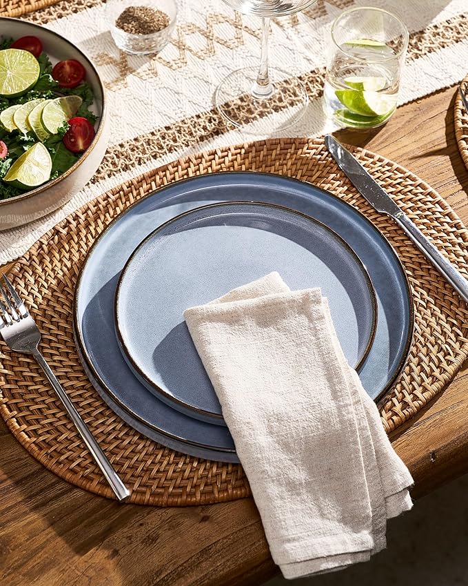 Famiware Annecy Plates and Bowls Sets, 12 Pieces Dinnerware Sets, Microwave and Dishwasher Safe Dishes Set for 4, Chip and Scratch Resistant, Reactive Blue