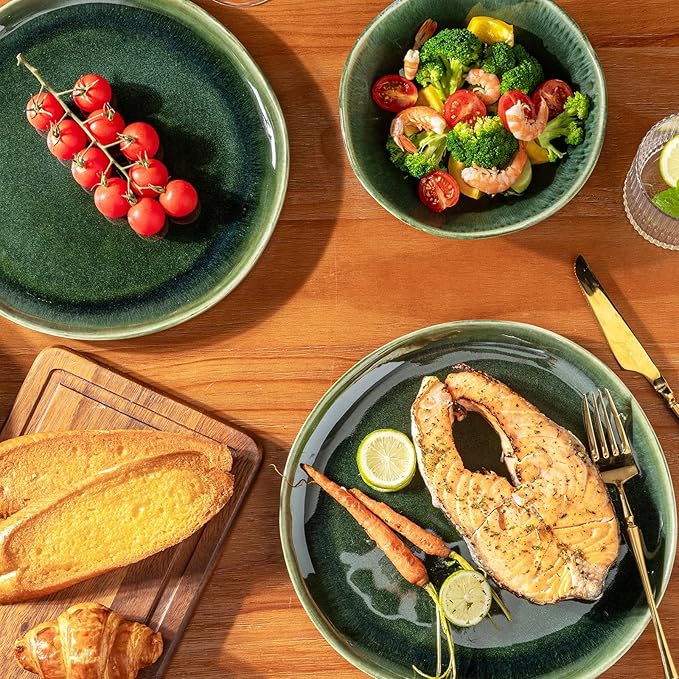 AmorArc Ceramic Dinnerware Sets,Handmade Reactive Glaze Stoneware Plates and Bowls Set,Highly Chip and Crack Resistant | Dishwasher & Microwave Safe Dishes Set,Service for 8 (24pc)