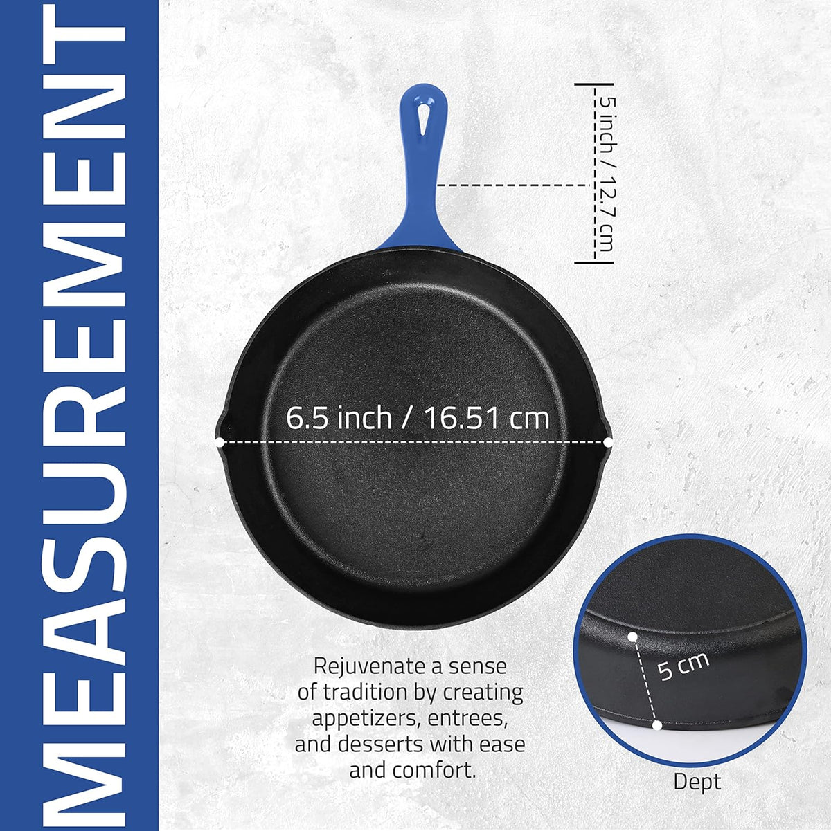 Utopia Kitchen Skillet 6.5 Inch, Cast Iron Chefs Pan, Pre Seasoned Skillet, Safe Grill Cookware for Indoor & Outdoor Use, Blue