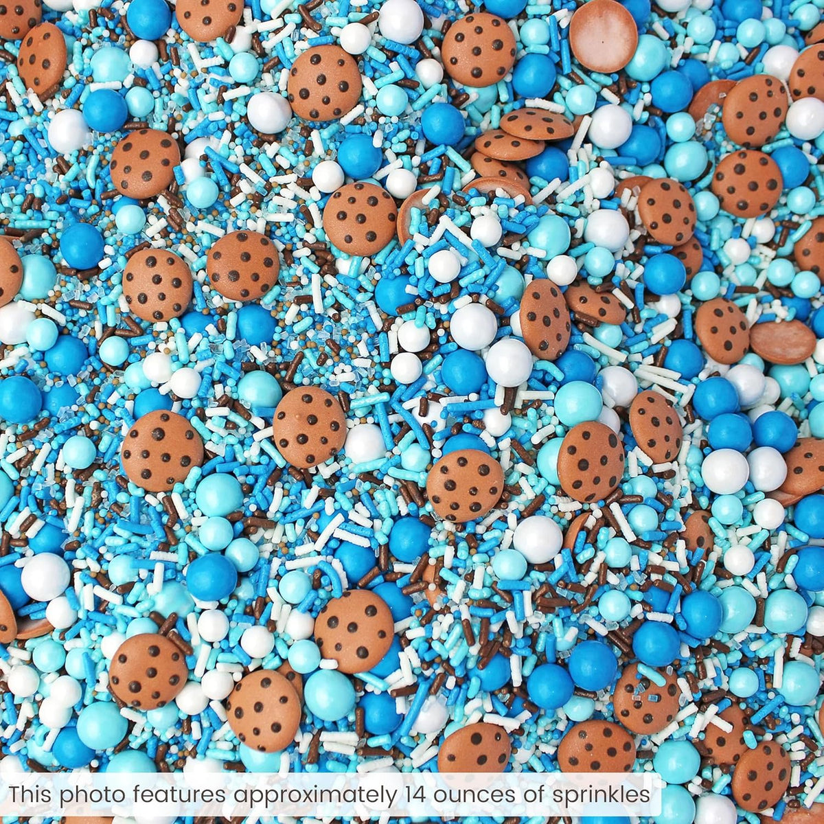Sprinkle Pop Cookies & Milk Sprinkle Mix| Blue and White Sprinkles with ~12 Hand Piped Chocolate Chips Cookies and Brown Pops| Decorating Sprinkles Made in USA For Birthday Cake Cupcakes Donuts, 4oz