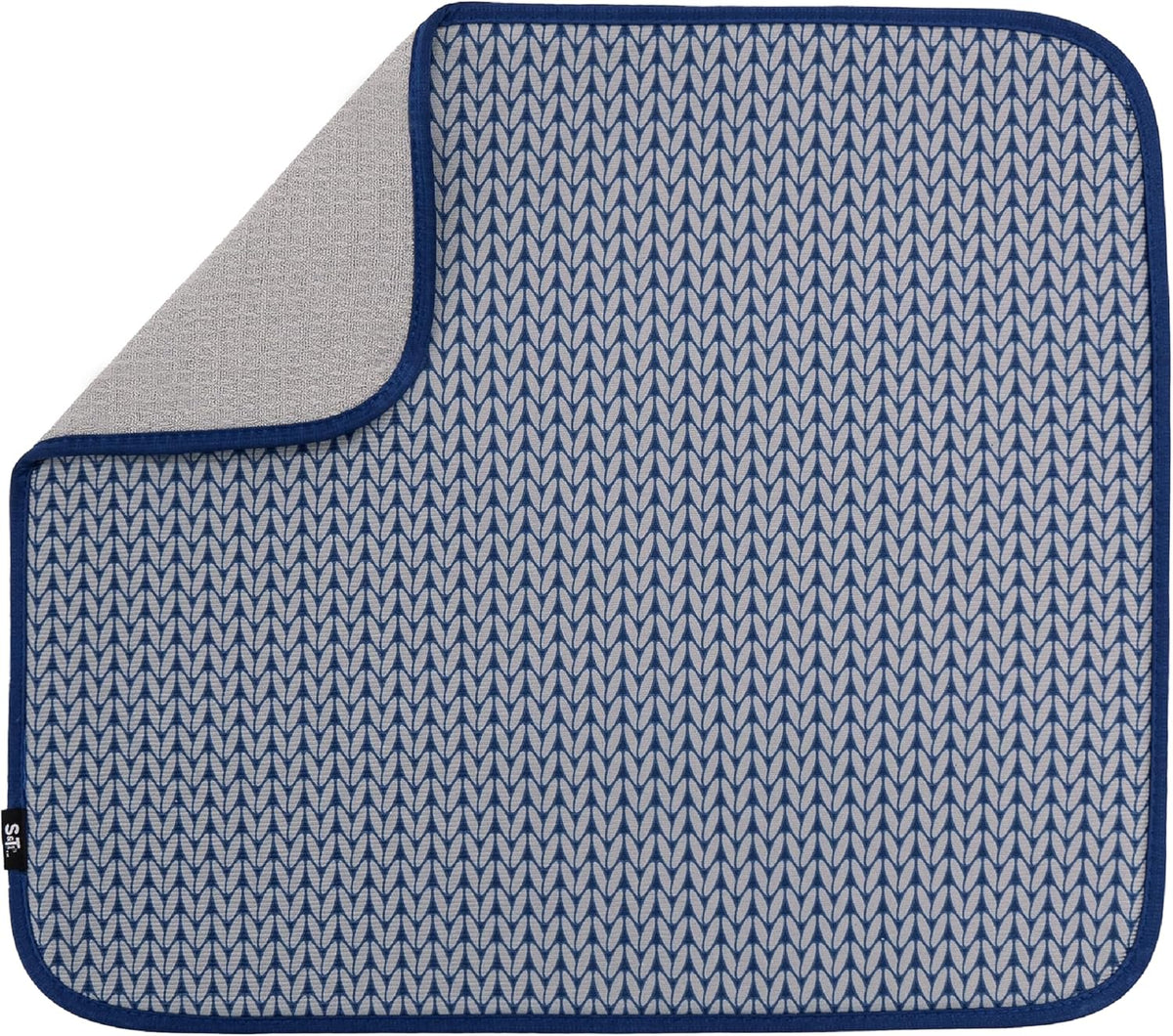 S&T INC. Dish Drying Mat, 16” x 18”, Absorbent Microfiber Kitchen Counter Mat, Dish Drying Pad for Dishes, Utensils, Pots and Pans, Large, Blue Stockinette