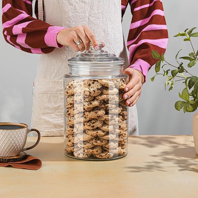 1.5 Gallon Glass Cookie Jar - Tall Food Storage Container with Airtight Lid - Large Kitchen Canister for Sugar, Flour, Dog Treat, Candy, Biscotti & Apothecary - Pack of 1