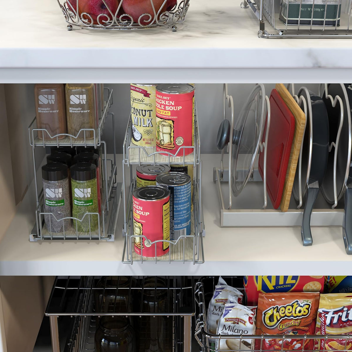 Simple Houseware 2-Tier Spice Rack Slide Out Wire Basket Drawer Organizer, Silver