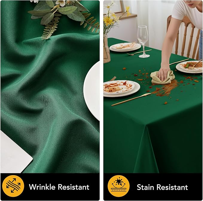 10-Pack Hunter Green Tablecloths for Rectangle Tables, 60 x 120 Inches, Stain-Resistant Polyester Fabric for 6 Foot Tables - Washable Table Covers for Weddings, Birthday Parties, Events