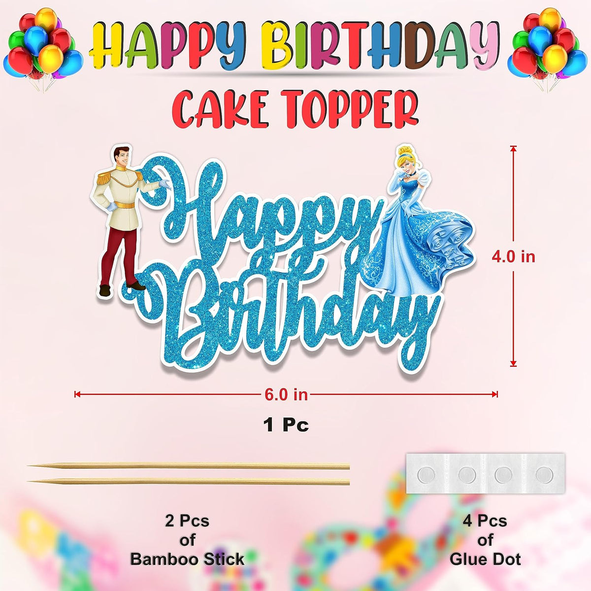 Cnderela Happy Birthday Cake Topper
