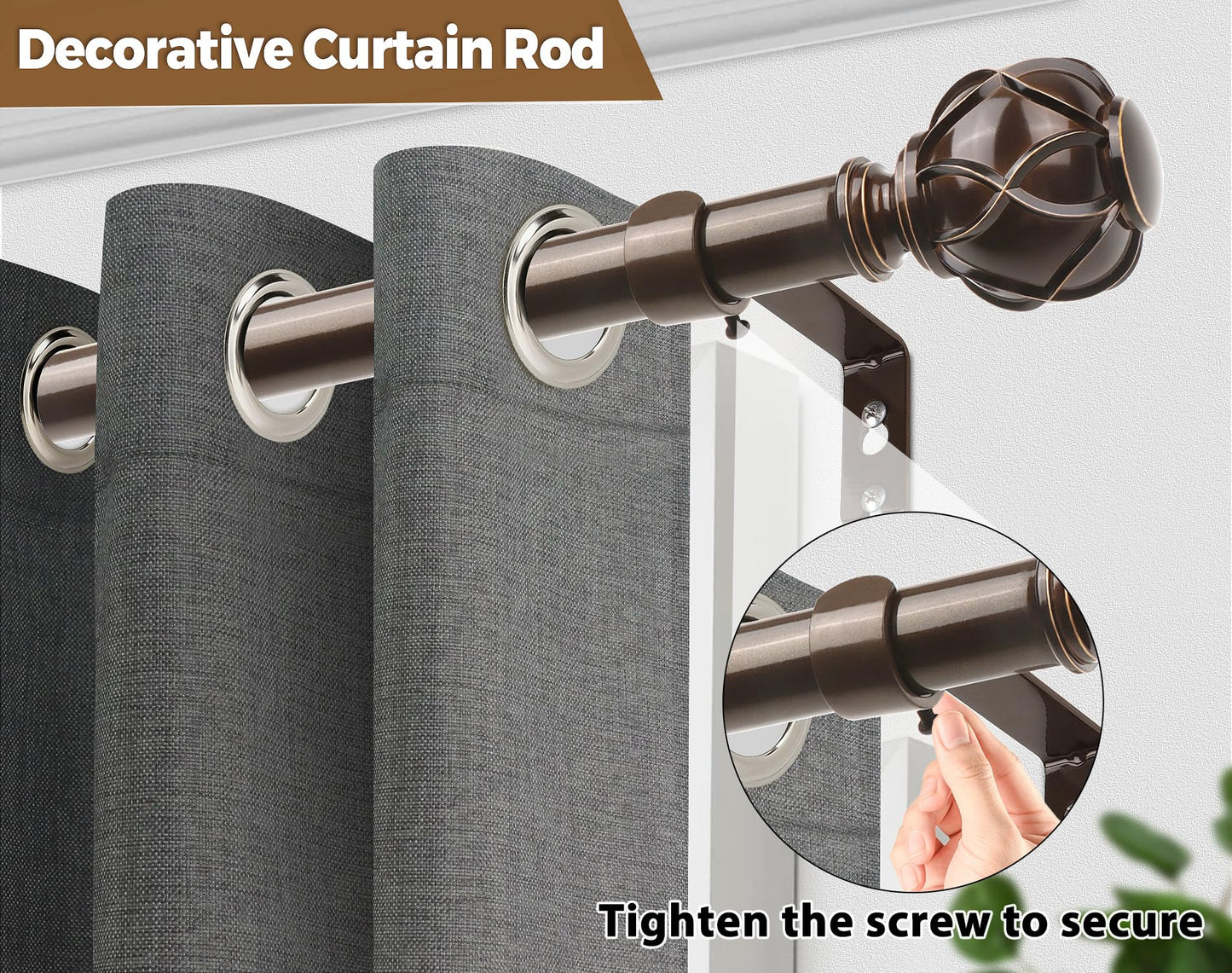 KAMANINA Curtain Rods for Windows 72 to 144 Inch, Long Heavy Duty, Bronze