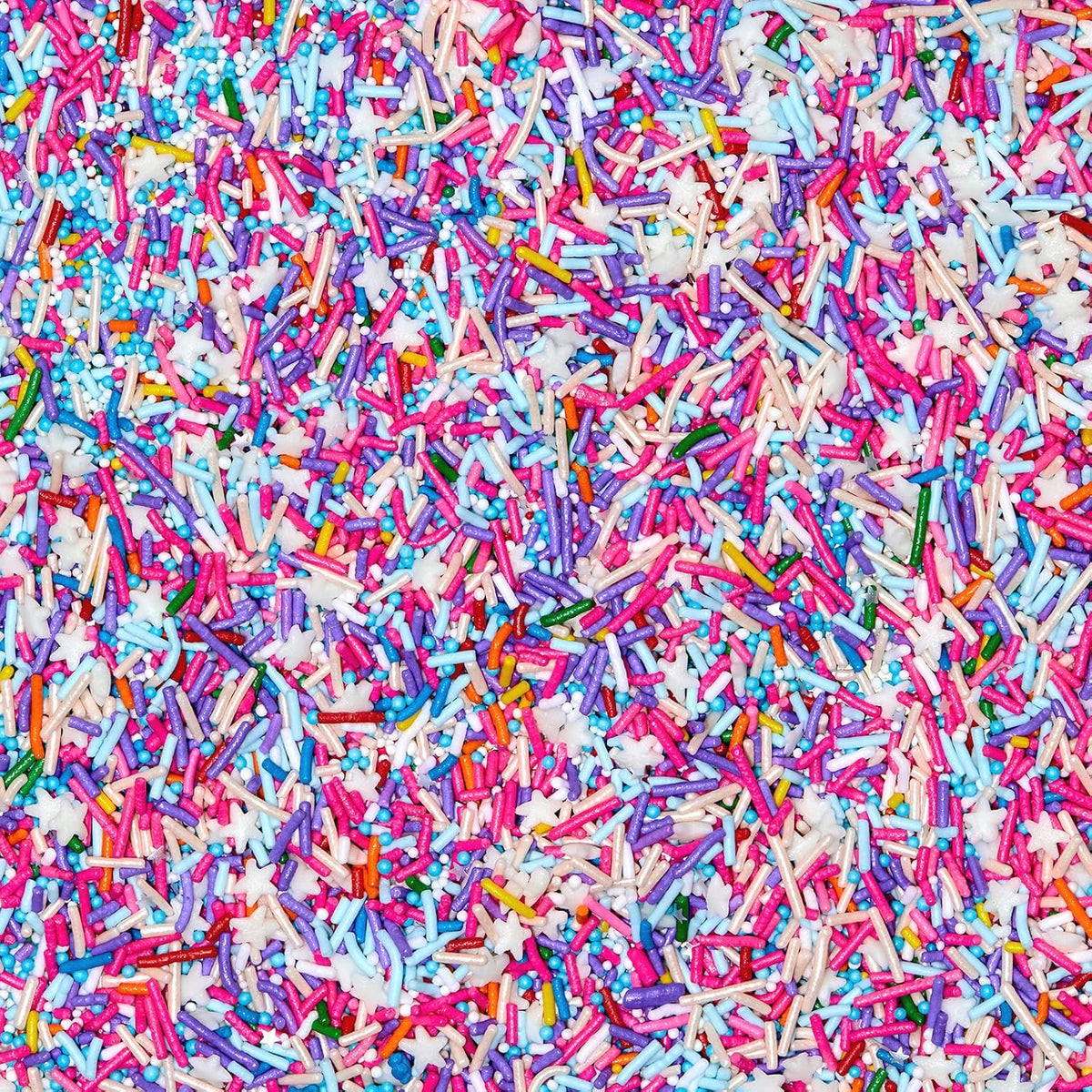 Fancy Sprinkles Roller Disco Sprinkles, Real Sugar, For Ice Cream, Cookies, Cakes, Cupcakes, Dessert Decorating, Purple & Pink Sprinkles with Star Shapes (0.5c)
