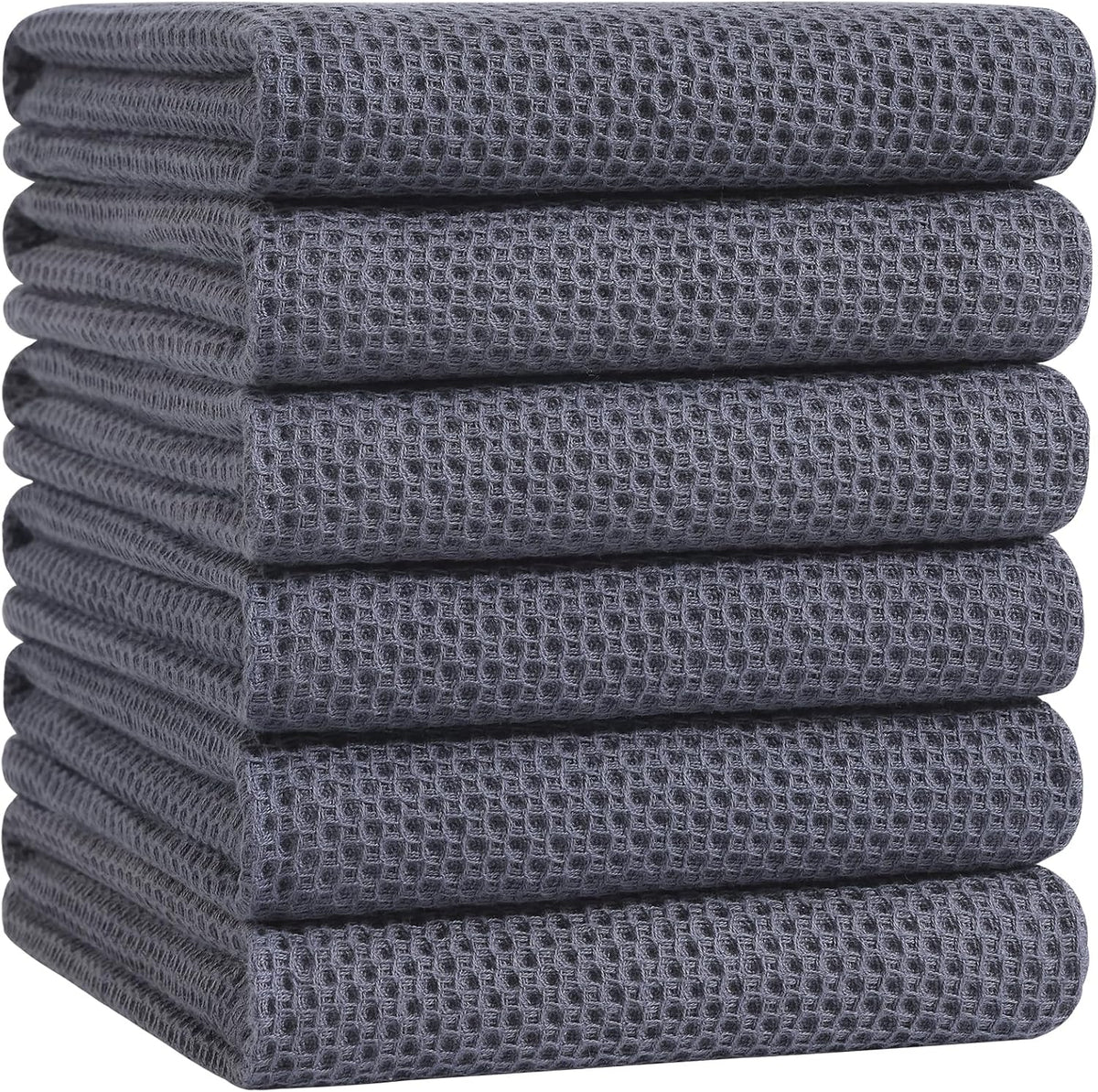 Homaxy 100% Cotton Oversized Waffle Weave Kitchen Dish Towels, Ultra Soft Absorbent Quick Drying Cleaning Towel, 20 x 28 Inches, 6-Pack, Dark Grey