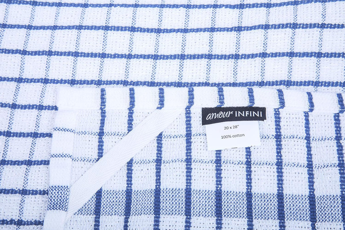 AMOUR INFINI Terry Dish Towels Pack of 4 Highly Absorbent Quick Dry Super Soft 20x28 Inch Kitchen Towel with Hanging Loop for Cleaning & Drying Dishes (Blue)
