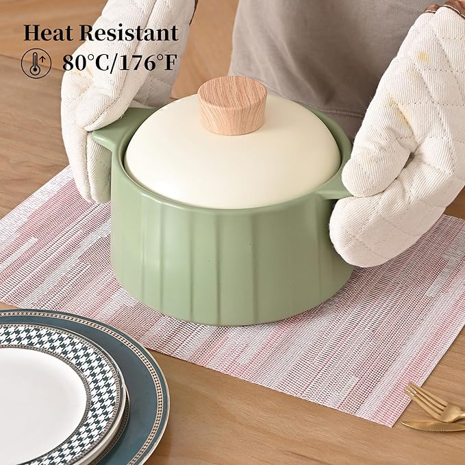 Leetaltree Misty Rose Placemats Set of 8 - Heat Resistant Non-Slip Place mats for Dining Table, Washable Durable PVC Vinyl Woven Table Mats（Misty Rose, 8）