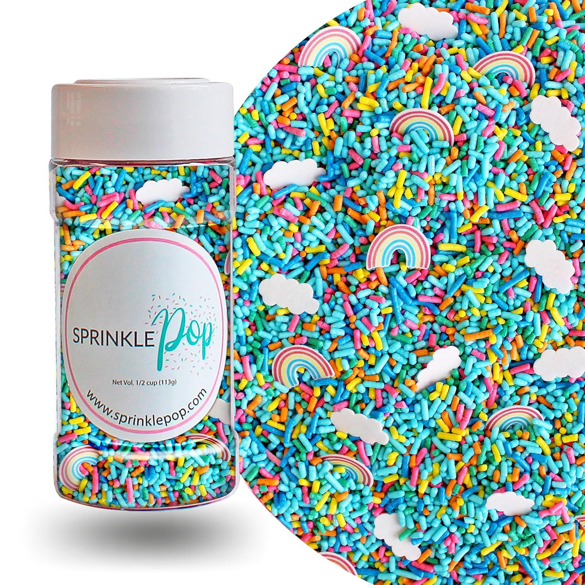 Sprinkle Pop You're My Rainbow Sprinkle Mix| Rainbow Sprinkles Heavy on Blue Jimmies with ~20 Rainbow and Clouds Wafer Papers| Birthday Sprinkles Made in USA for Decorating Cake Cupcakes Cookie, 4oz