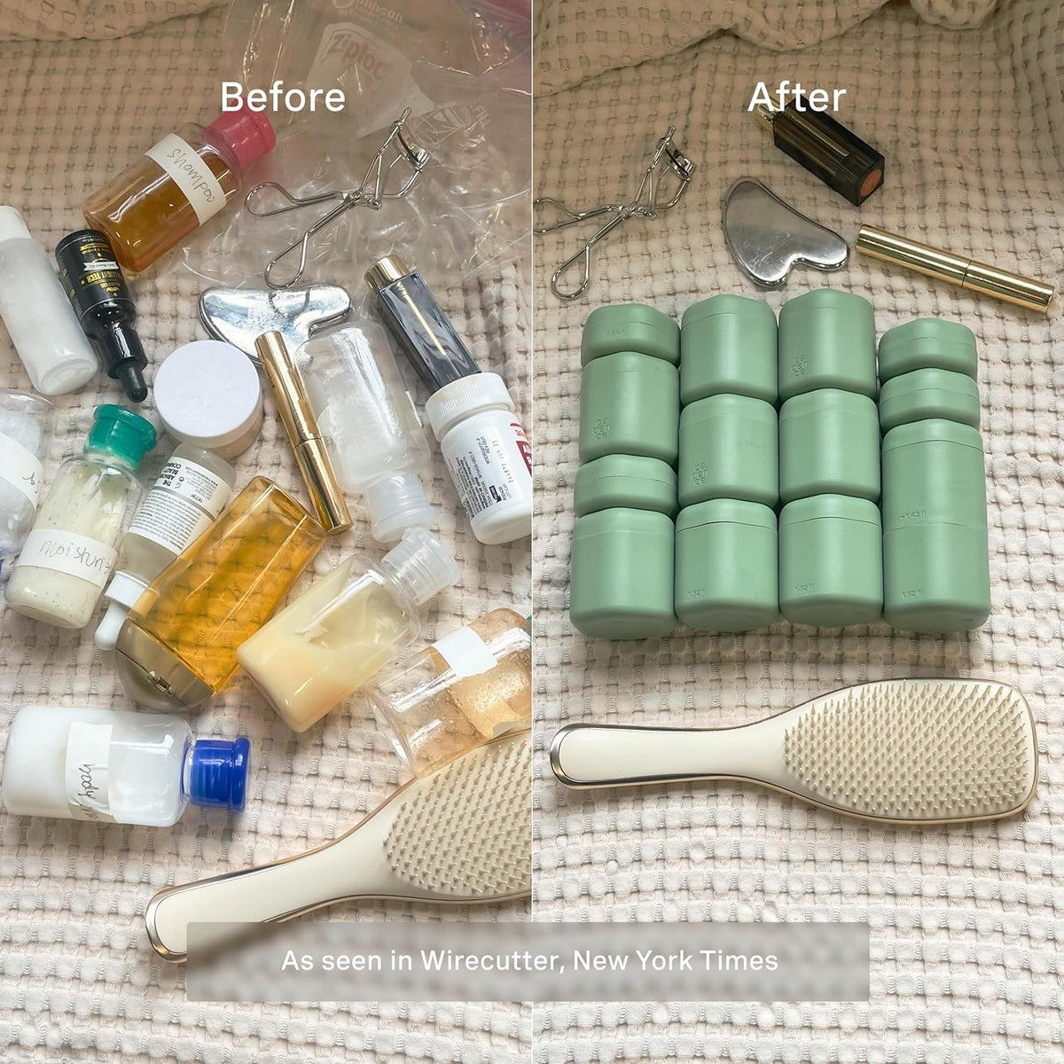 Cadence Travel Containers - Core Skincare Set - Magnetic Containers with Lids,2 Small (0.56oz) & 3 Medium (1.32oz) - Cleanser, Moisturizer, Serum, Makeup Remover & Sun Icon Labels - Eucalyptus