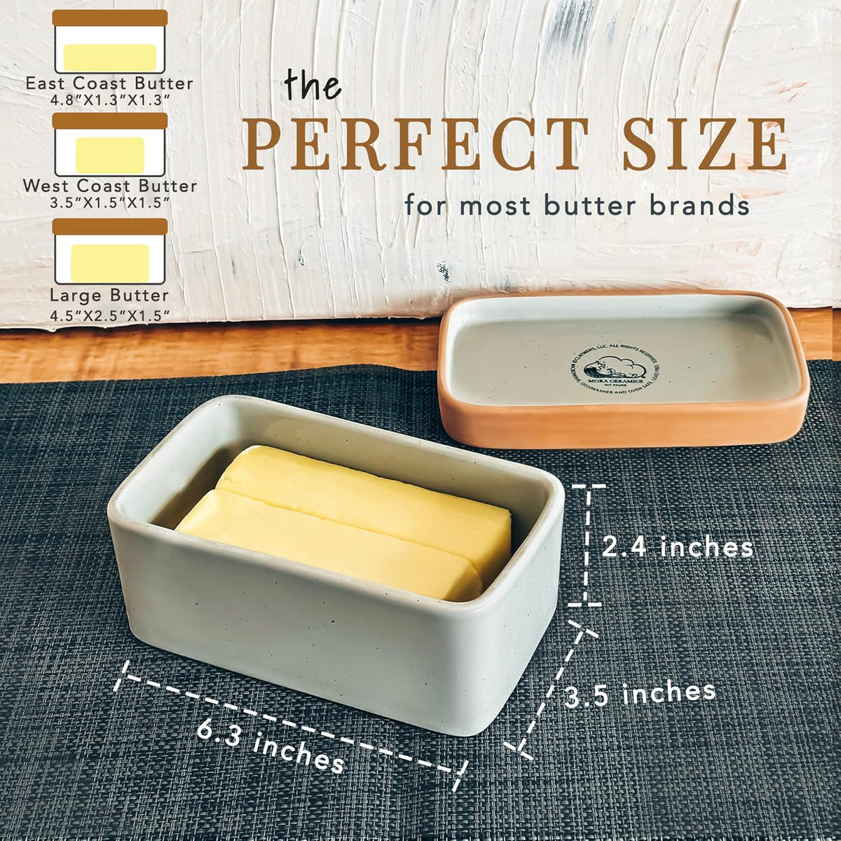Mora Ceramic Two-in-One Butter Dish with Lid, Covered Butter Crock Container to Leave on Countertop - Large Storage Keeper/Holder for Kitchen, Gifts for Her, Butter Tray For Counter - Earl Grey