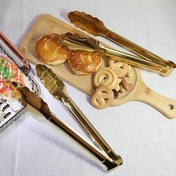 XEVOM 2 Pack 9 Inch Serving Tongs,Gold Salad Buffet Tongs,Stainless Steel Serving Utensils