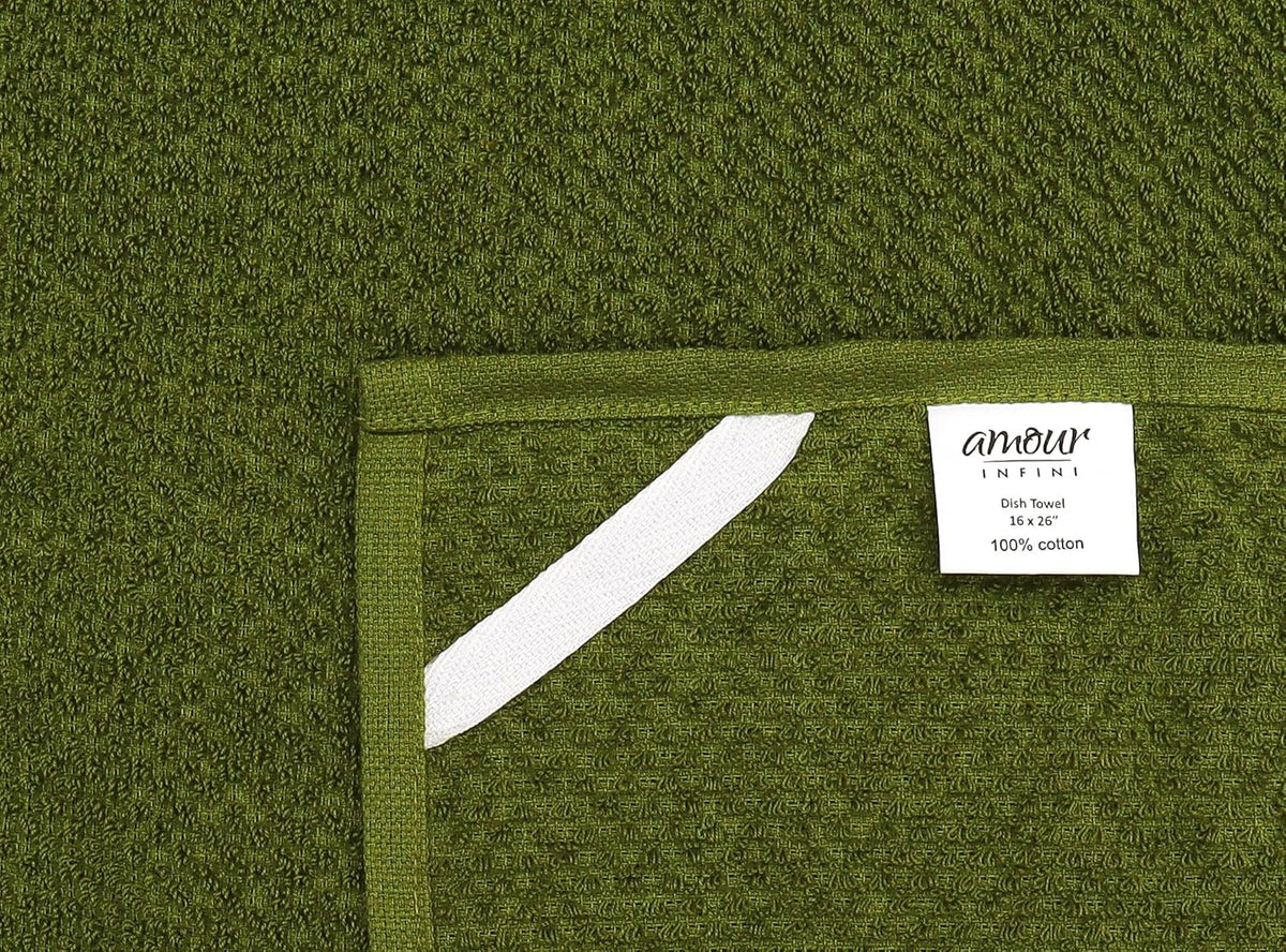AMOUR INFINI Kitchen Towels Pack of 4 - Absorbent, Quick Drying Premium Cotton Tea Towel - Kitchen Linens 16x28 Inch Dish Towels with Hanging Loop (Green)