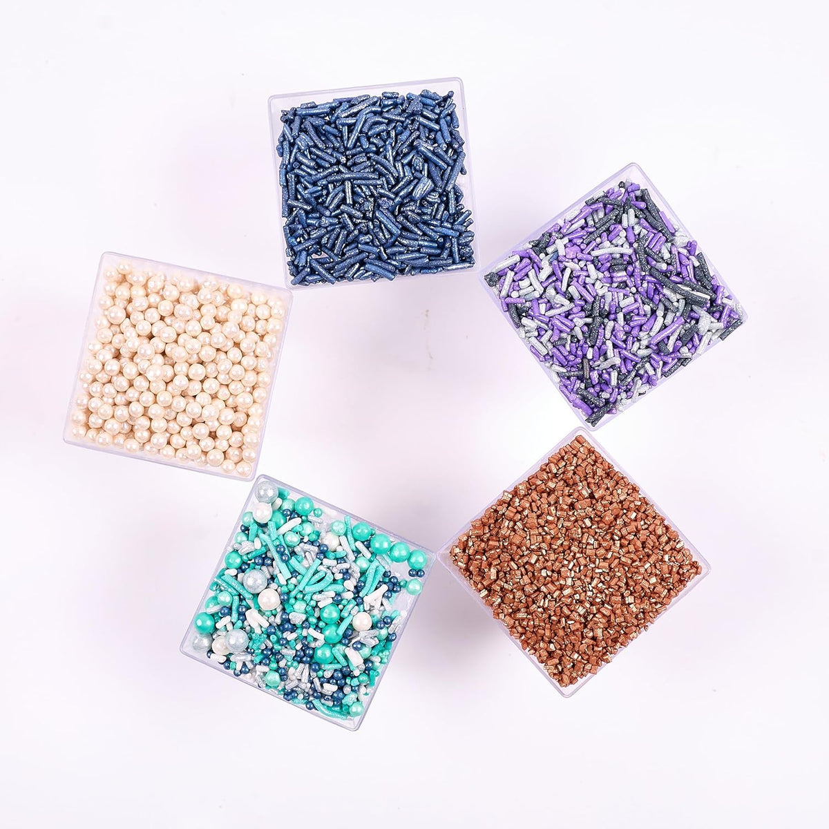 Confect Sea Paradise Sprinkles | Mix White & Sea Blue Pearl Dragees | Navy Blue Jimmies | Bronze Sparkling Sugar | Edible Under the sea Sprinkles | Vegan, Gluten-Free, Nut-Free, Soy-Free, Dairy-Free, Palm Oil-Free - 5 Oz