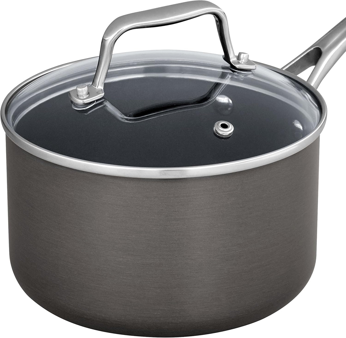 Amazon Basics Mini Sauce Pan With Lid, 1.9 Quarts, Hard-Anodized Non-Stick Aluminum, Gray (Previously Stone & Beam brand), pack of 1