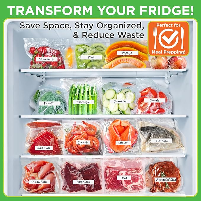 NutriChef Vacuum Sealer For Food - Automatic Air Sealing Machine for Dry & Moist Foods, LED Touch Controls, Includes Vacuum Bags, Hose & Wine Stopper, High Suction Power