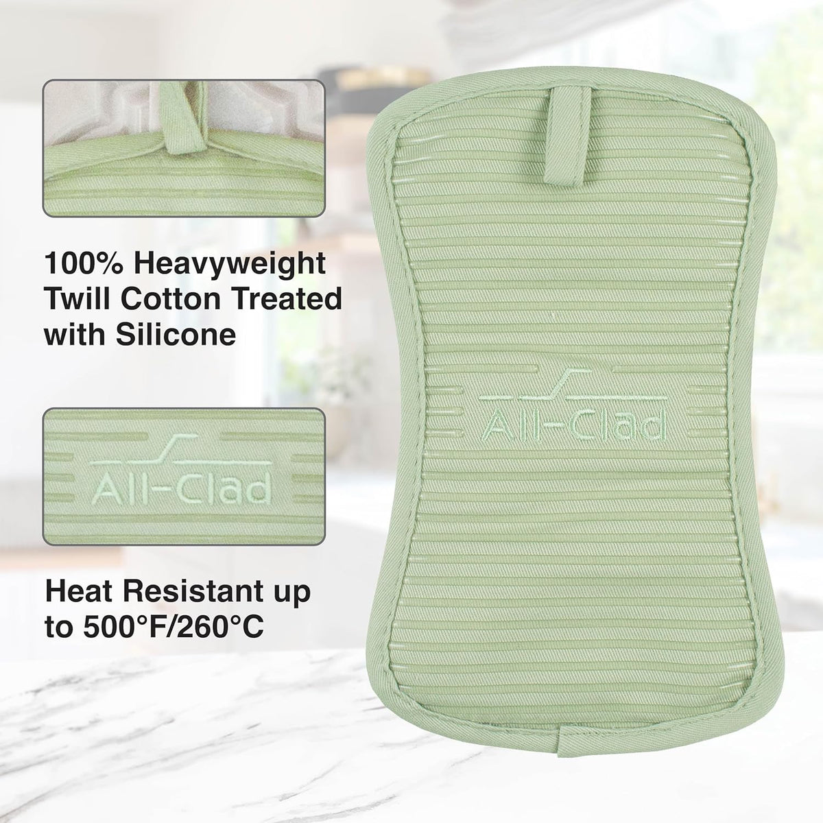 All-Clad Premium Pot Holder & Hot Pad: Heat Resistant to 500 Degrees - 100% Cotton, 10"x6.25" Hot Pad for Kitchen and Barbeque, (1-Pack), Fennel
