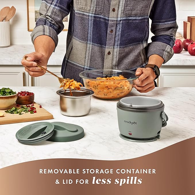 Crock-Pot Portable Electric Lunch Box 20-Ounce Food Warmer Moonshine Green | Ideal for Travel On-the-Go | Keeps Food Spill-Free Warm & Tasty | Dishwasher-Safe