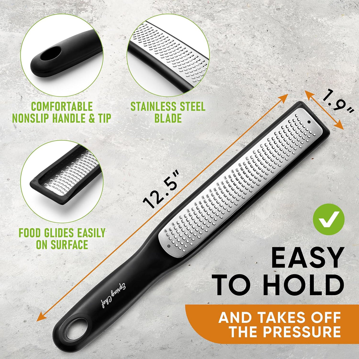 Spring Chef Premium Lemon Zester Grater with Handle - Ginger, Nutmeg, Garlic Grater - Heavy Duty Kitchen Tool - Stainless Steel Citrus Zester with Blade Cover - Fine & Coarse Shred, Set of 2, Black