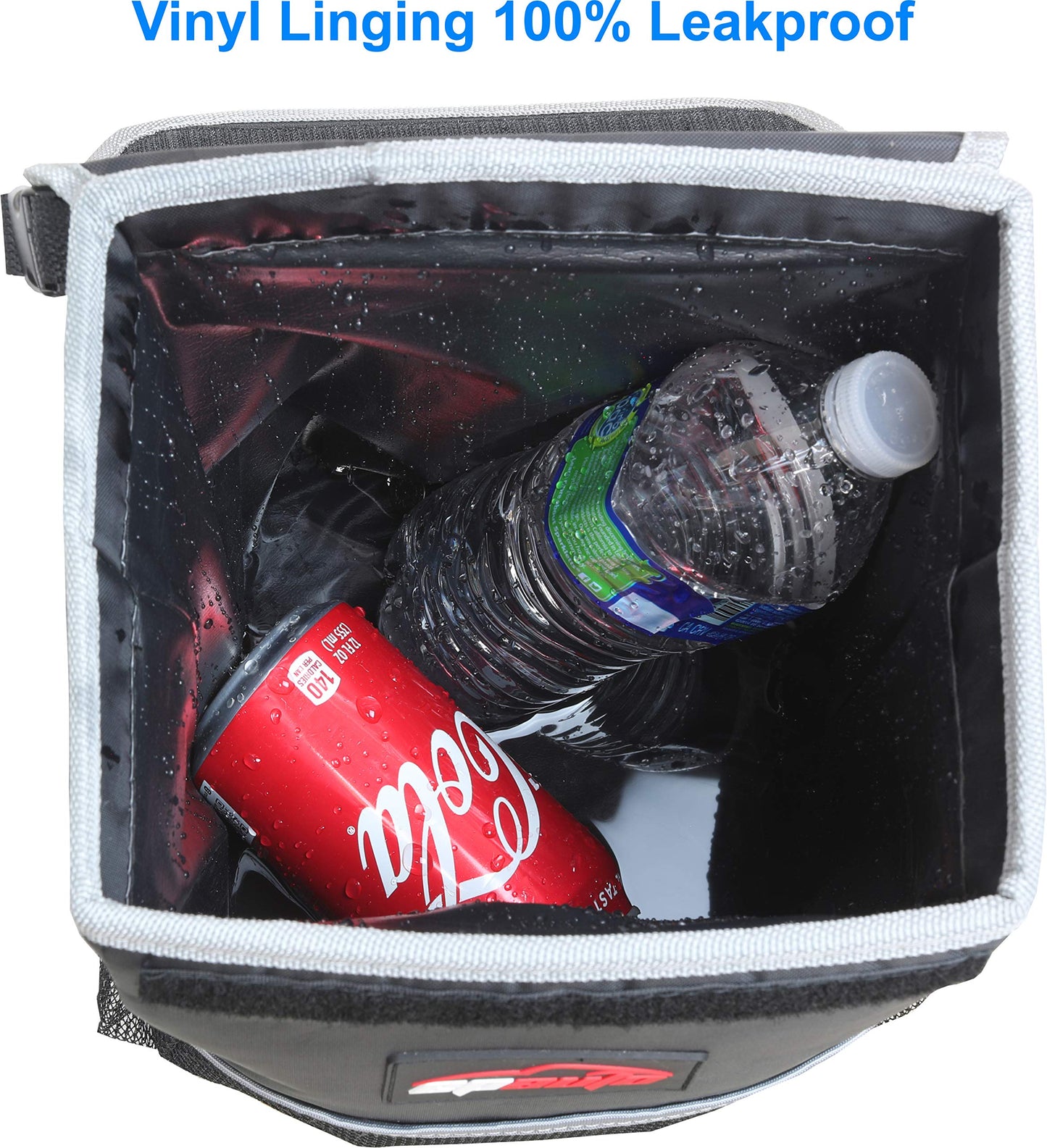 EPAuto Waterproof Car Trash Can with Lid and Pockets, 2.5 Gal, Black