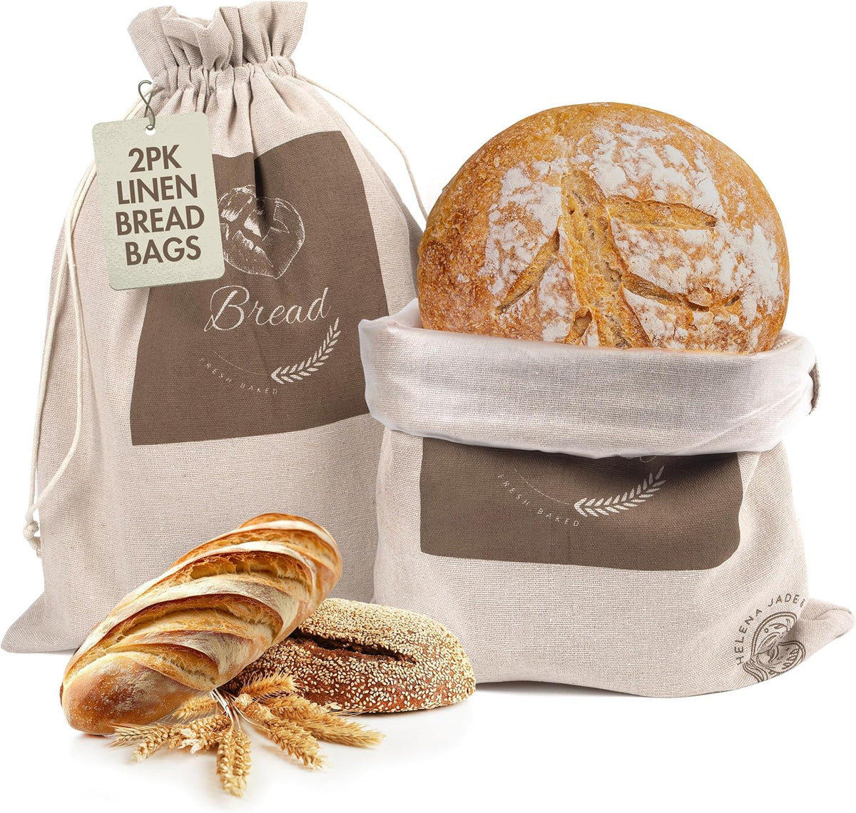 Linen Bread Bags for Homemade Bread – Easy to Clean Large Reusable Cloth Bags for Sourdough, Sandwich & Loaf Storage, BPA-Free Linen Bag with String Closure For Fresh Breads Storage (2 Pack, XL)