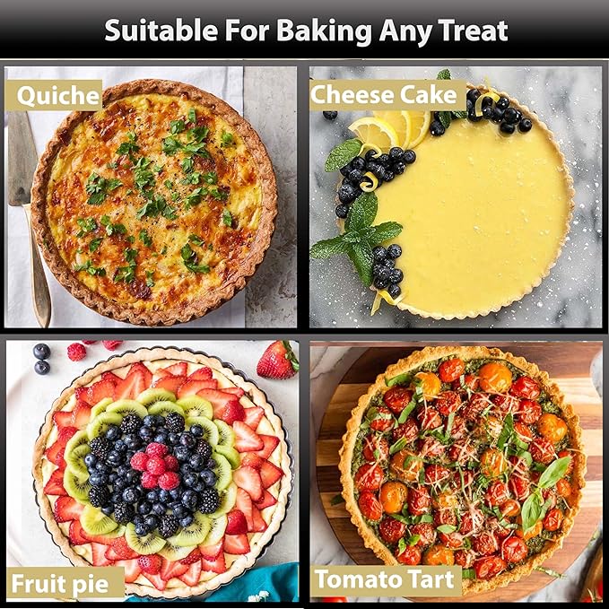 Fluted Tart Pan 9 inch Removable Bottom-Round Oreo Tart Pan with Crust Shaper Ring-Nonstick Carbon Steel Tart Molds for Baking, Fruit Tart, Pies & Quiche Baking Dish