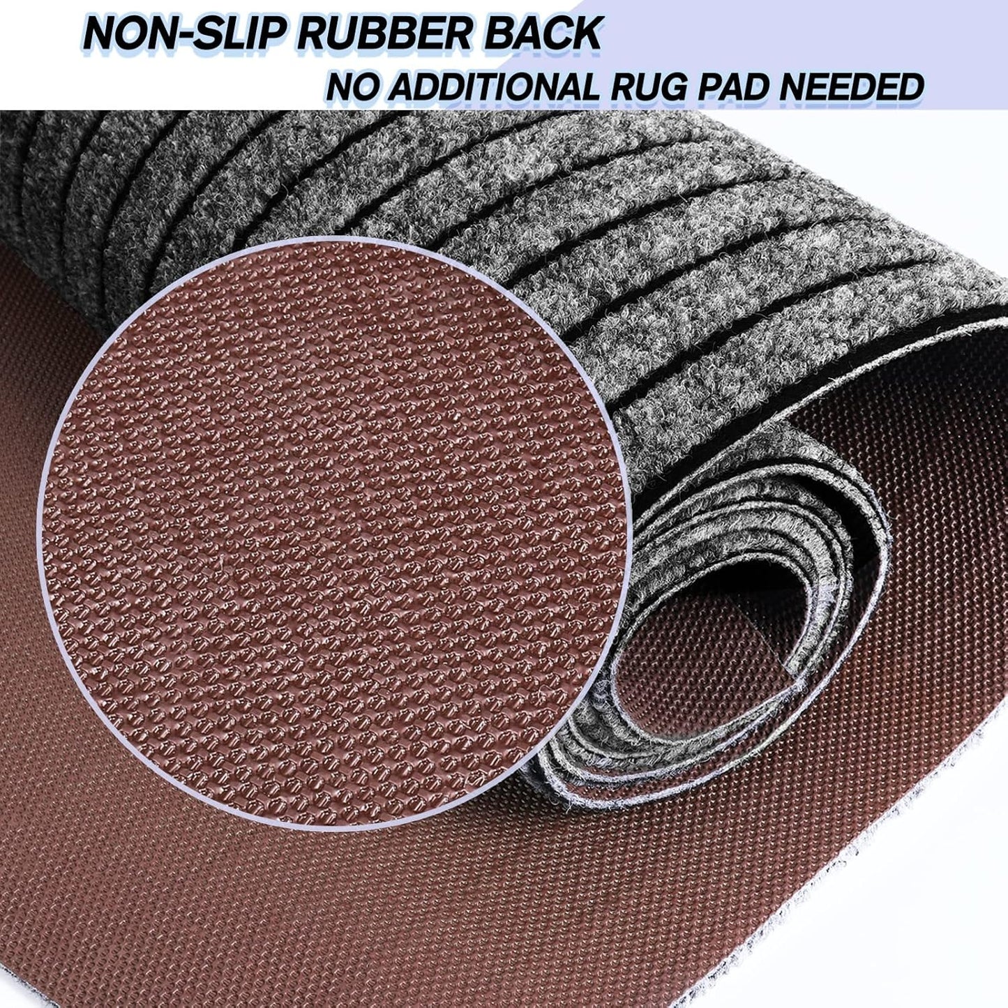 Custom Size Backed Non-Slip Area Rugs Runner, Easy Clean, Waterproof Runner Rugs for Hallway Entryway, Kitchen, Laundry, 2FT x 42FT, Gray Stripe
