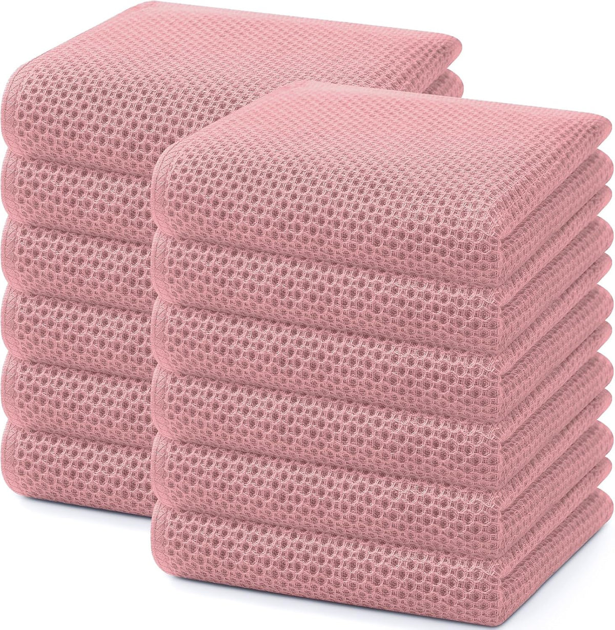 Homaxy 100% Cotton Waffle Weave Kitchen Dish Towels, Ultra Soft Absorbent Quick Drying Cleaning Towel, 13 x 28 Inches, 12-Pack, Dried Rose