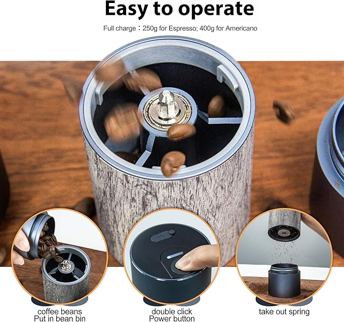 CERA+ Portable Coffee Bean Grinder,Electric Coffee Grinder,Coffee Grinder with 90 Precise Grind Setting,Auto‑Stop & One-Button,Burr Coffee Bean for Espresso,Pour-Over, French Press Moka, with Bag