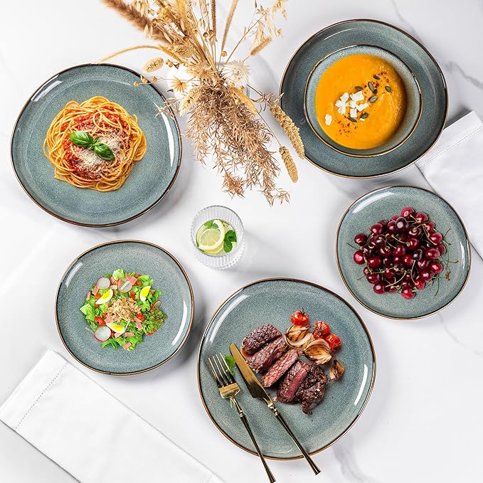 AmorArc Ceramic Dinnerware Sets,Handmade Reactive Glaze Stoneware Plates and Bowls Sets,Highly Scratch Resistant | Dishwasher & Microwave Safe Dishes Set,Service for 6 (18pc)