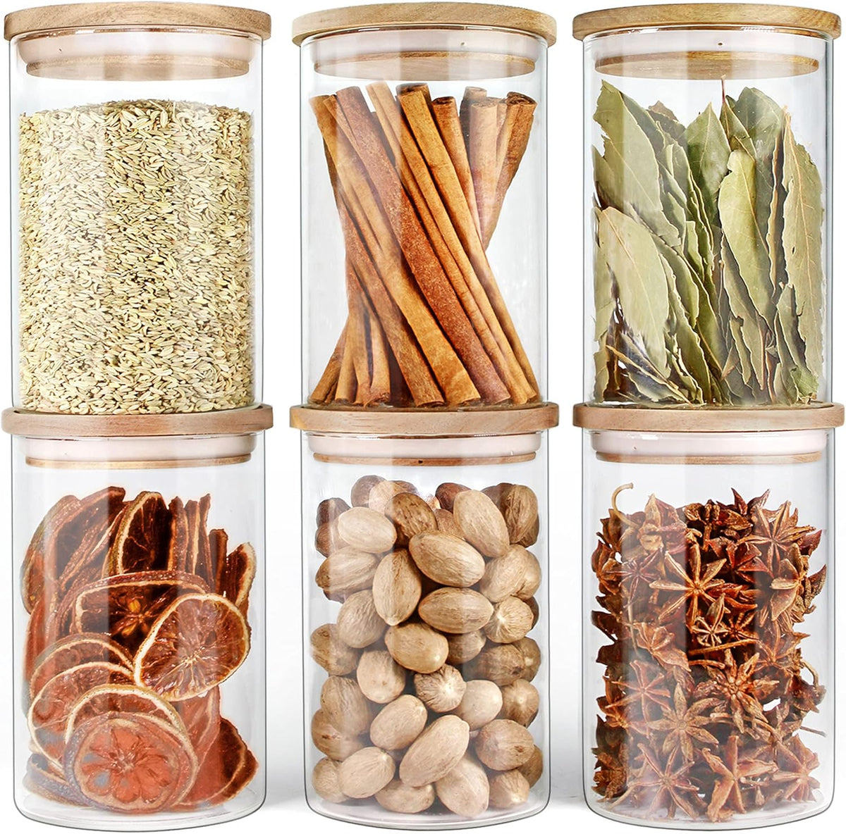 Urban Green Glass Jars with Airtight Lids, Airtight Canisters with Wood Lids, Glass Storage Containers with Bamboo Lid, Food Storage Containers Set (6 Pack of 27oz)