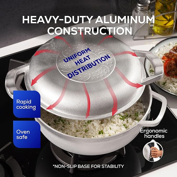 Universal 2-in-1 Caldero (9.4 inch/24 cm), Versatile Dutch Oven Pot with Lid, Premium Cast Aluminum with Dual-Function Lid for Searing Meats, Compact Pots for Stews & Rice