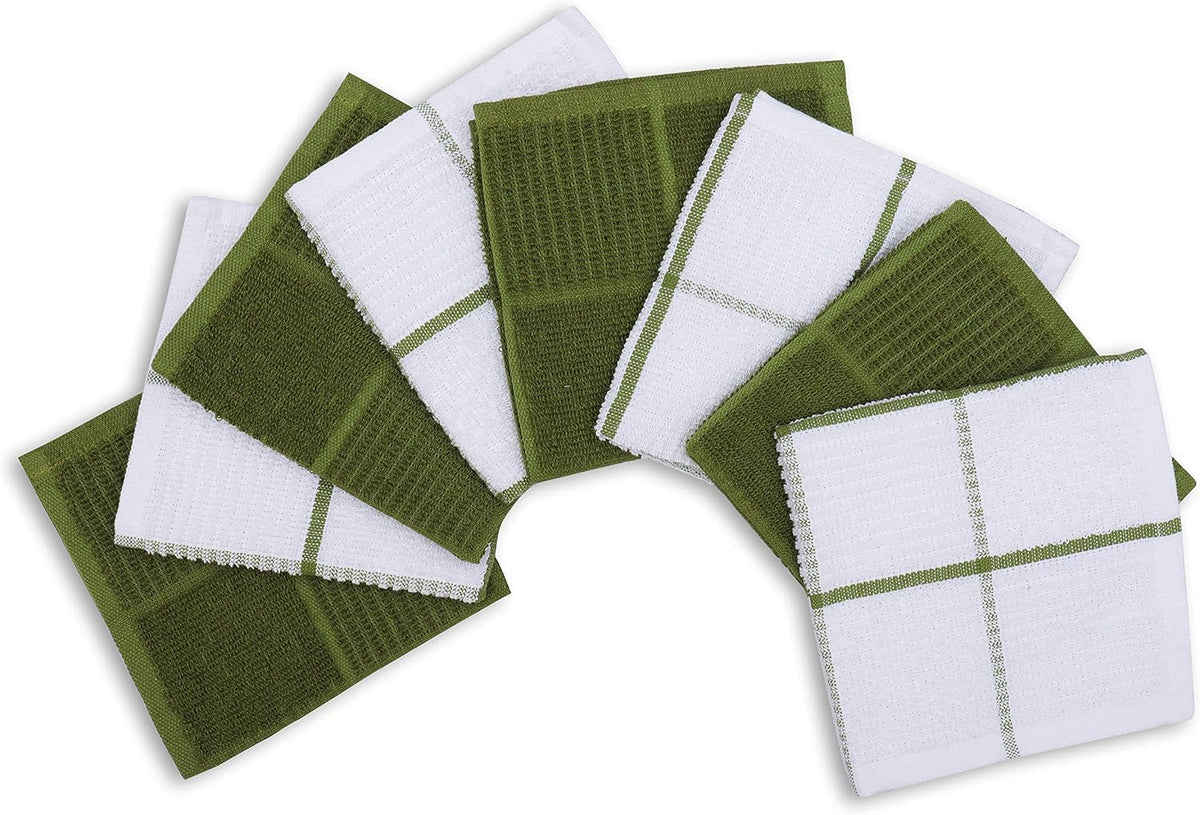 AMOUR INFINI Dish Cloths for Washing Dishes Set of 8 - Highly Absorbent, Super Soft Kitchen Dishcloths - Reusable Quick Dry Dish Rags for Cleaning & Drying Kitchen Linens (12x12 Inch - Green)