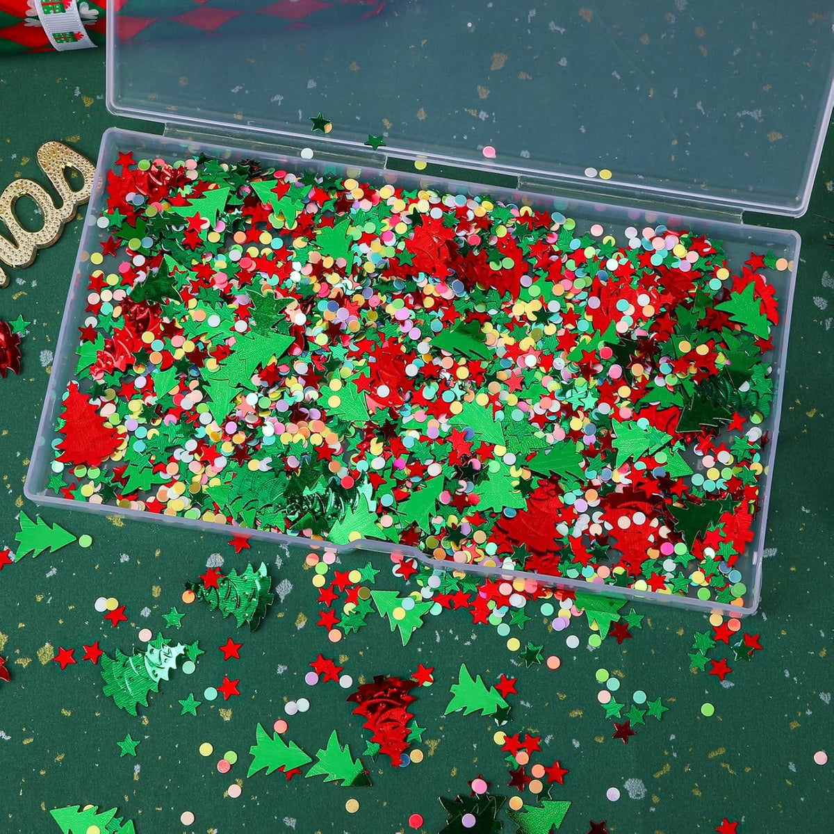 MARFOREVER Christmas Glitter Confetti, Tree Metallic Foil Confetti Party Scatter Red Green Xmas Stars Sequins Sprinkles Table for Winter Christmas Party Supplies Decorations