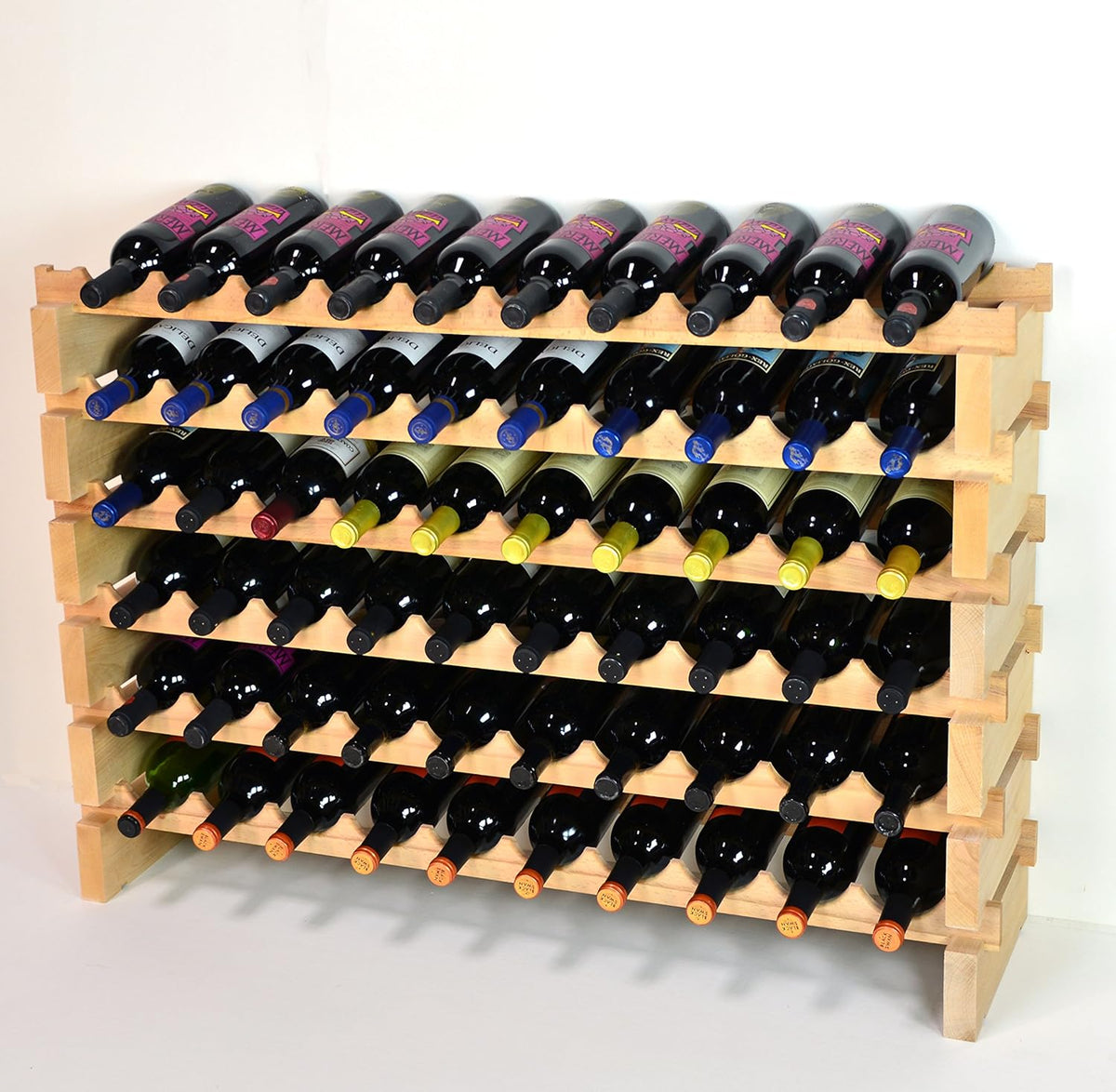 sfDisplay.com,LLC. Modular Wine Rack Beechwood 40-120 Bottle Capacity 10 Bottles Across up to 12 Rows Newest Improved Model (60 Bottles - 6 Rows)
