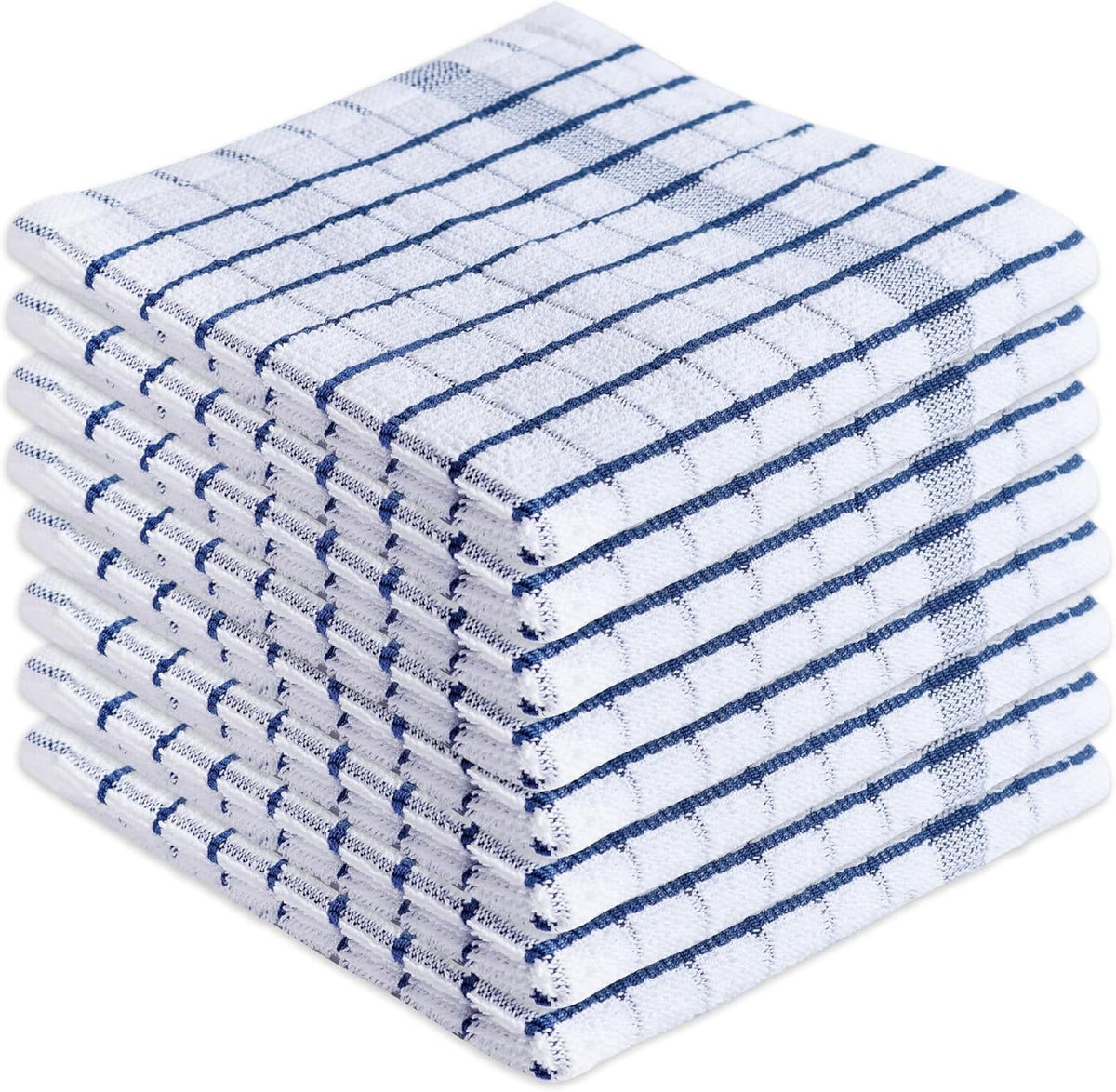 AMOUR INFINI Kitchen Dish Cloths Set of 8 - Ultra Soft, Highly Absorbent, Quick-Drying Terry Cotton Dishcloths 12"x12" Inch Wash & Cleaning Cloths for Kitchen & Dishwashing (Blue)