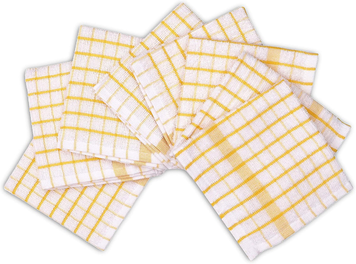 AMOUR INFINI Kitchen Dish Cloths Set of 8 - Ultra Soft, Highly Absorbent, Quick-Drying Terry Cotton Dishcloths 12"x12" Inch Wash & Cleaning Cloths for Kitchen & Dishwashing (Yellow)