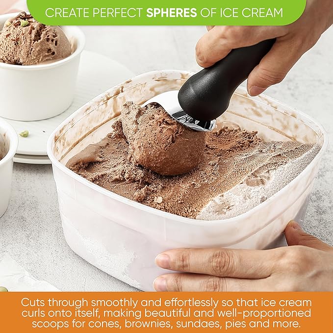 Spring Chef Ice Cream Scoop with Soft Grip Handle, Professional Heavy Duty Sturdy Scooper, Premium Kitchen Tool for Cookie Dough, Gelato, Sorbet, Black, 2 Pack