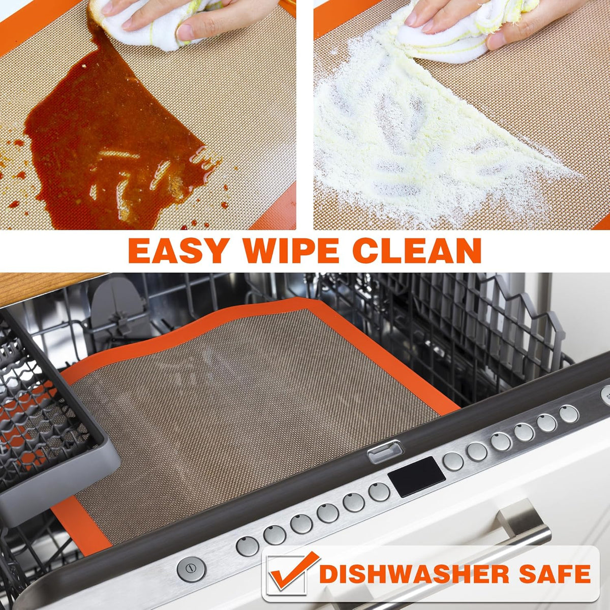 Silicone Baking Mats - Best German Silicone - Non Slip Silicone Baking Sheet, Non Stick Reusable Silicone Mats for Baking, Oven Liner, Counter Mat - 3/4 Sheet Baking Mat for Oven