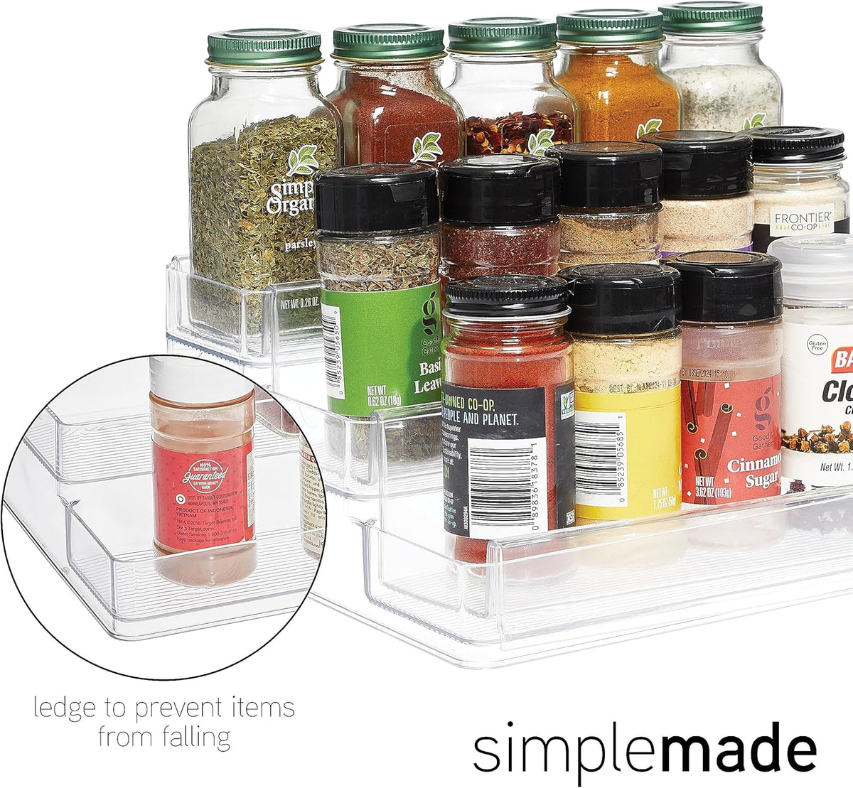 SIMPLEMADE 3-Tier Spice Rack Organizer - Versatile Storage Shelf for Kitchen, Bathroom, Bedroom & Office, Set of 2, Expandable Clear