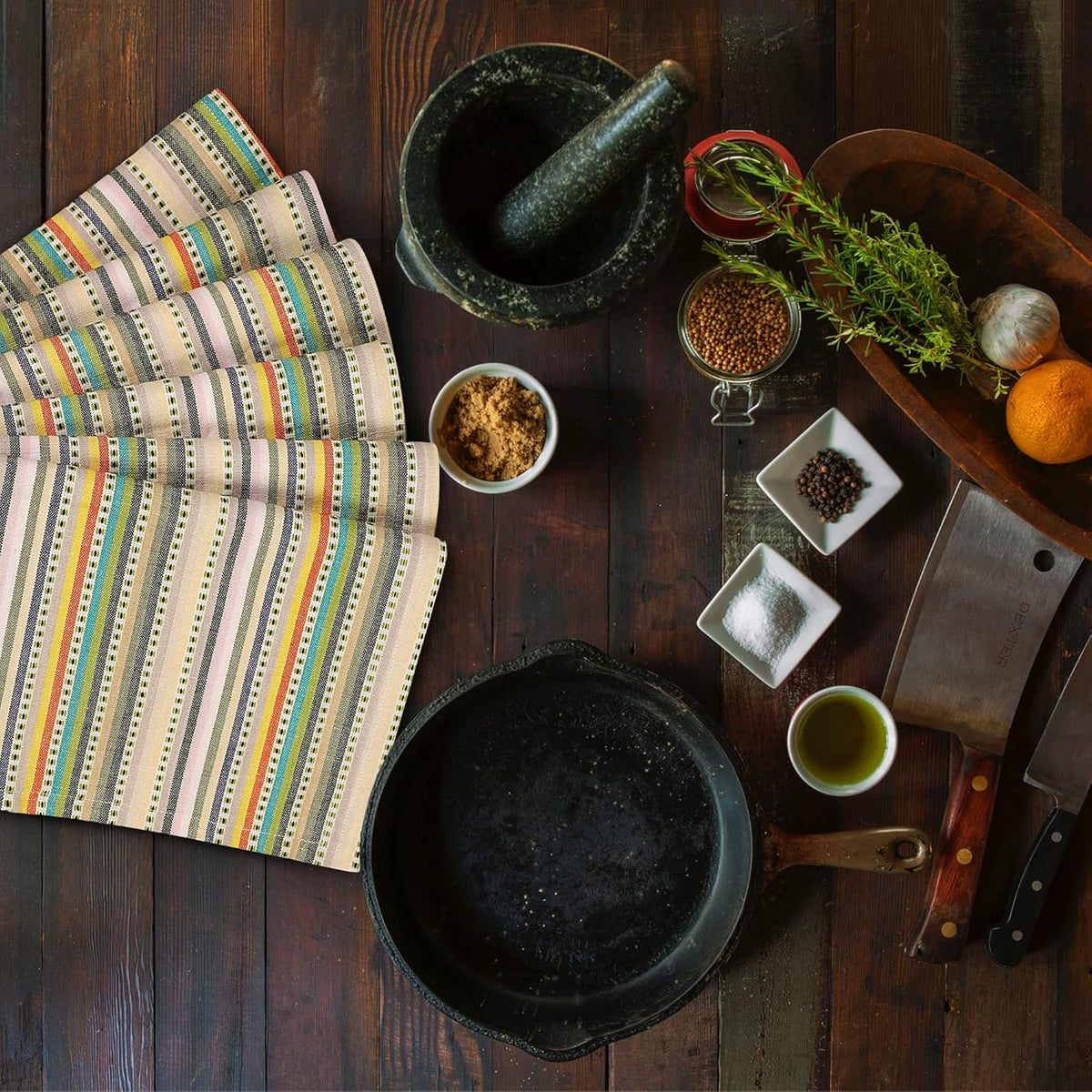 Urban Villa Easter Kitchen Towels,Beige Multi Dobby Stripes,Premium Quality,100% Cotton Dish Towels, Mitered Corners,Ultra Soft (Size: 20x30 Inches), Highly Absorbent Bar & Tea Towels (Set of 6)