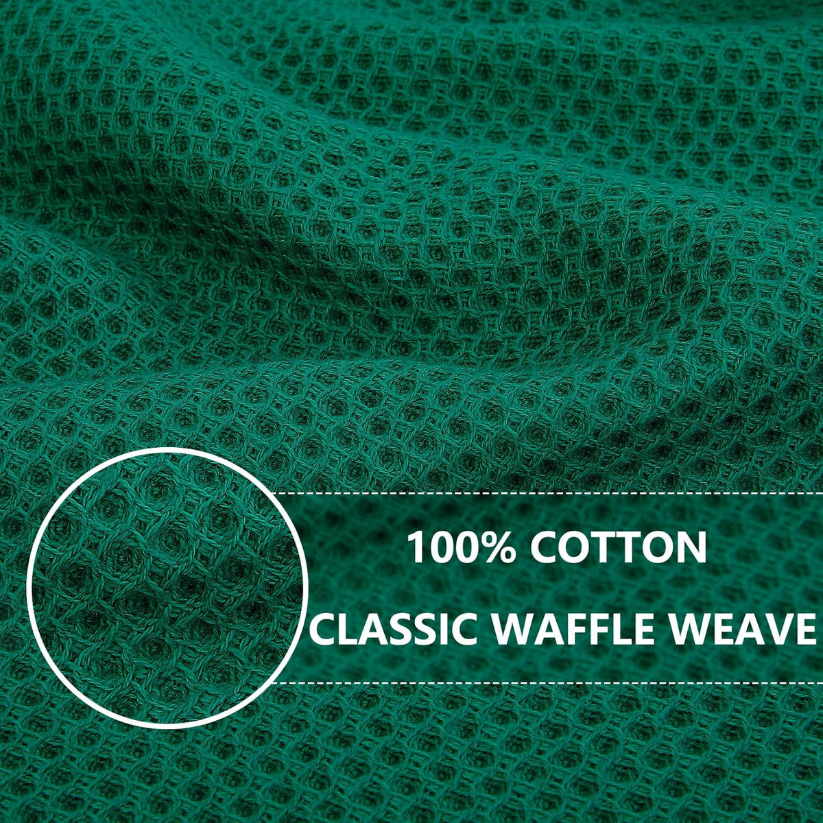 Homaxy 100% Cotton Waffle Weave Kitchen Dish Towels, Ultra Soft Absorbent Quick Drying Cleaning Towel, 13 x 28 Inches, 6-Pack, Dark Green